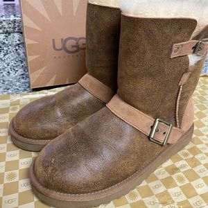 UGG Classic Dylyn Buckle Sheepskin Boots, Brown 9